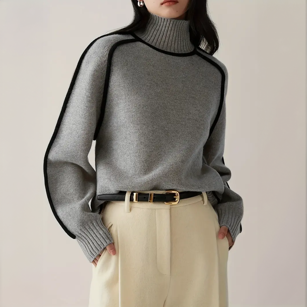 Ramede | Women’s Contrast Trim High-Neck Knit Sweater