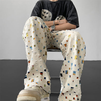 Tavira | Men’s Patterned Cotton Blend Straight-Leg Trousers