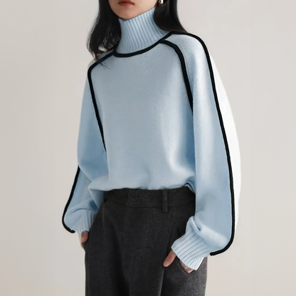 Ramede | Women’s Contrast Trim High-Neck Knit Sweater