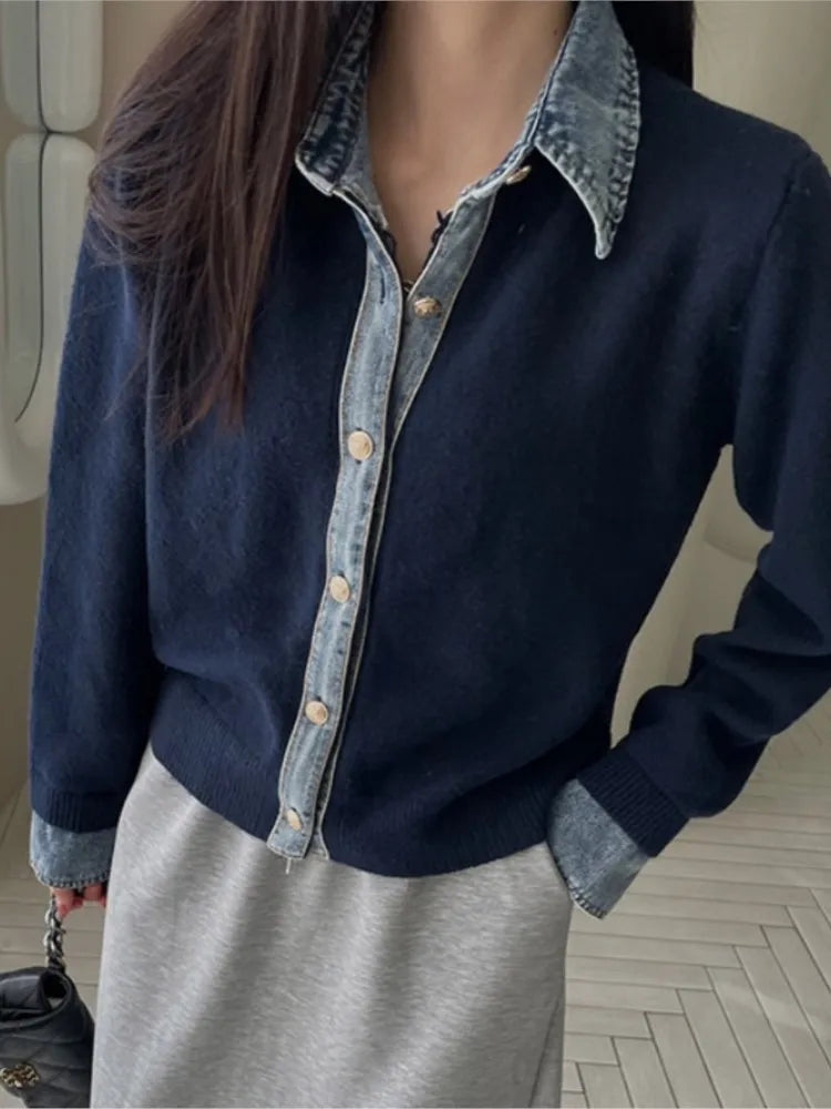 Denvara | Women’s Denim Trim Knit Cardigan