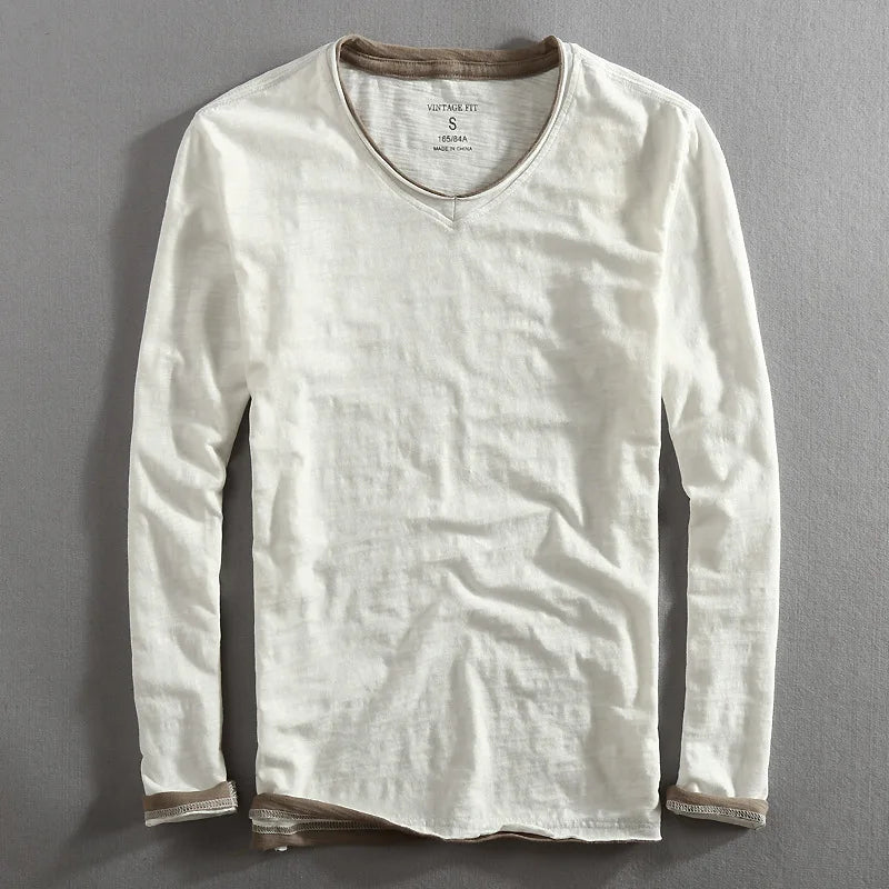Hokuto | Men’s Japanese Cotton Relaxed V-Neck Long Sleeve Shirt
