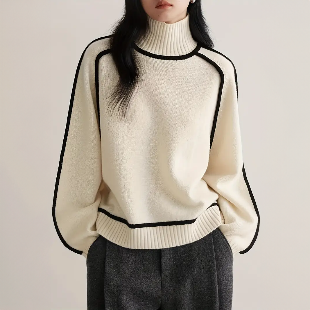 Ramede | Women’s Contrast Trim High-Neck Knit Sweater