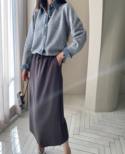Denvara | Women’s Denim Trim Knit Cardigan