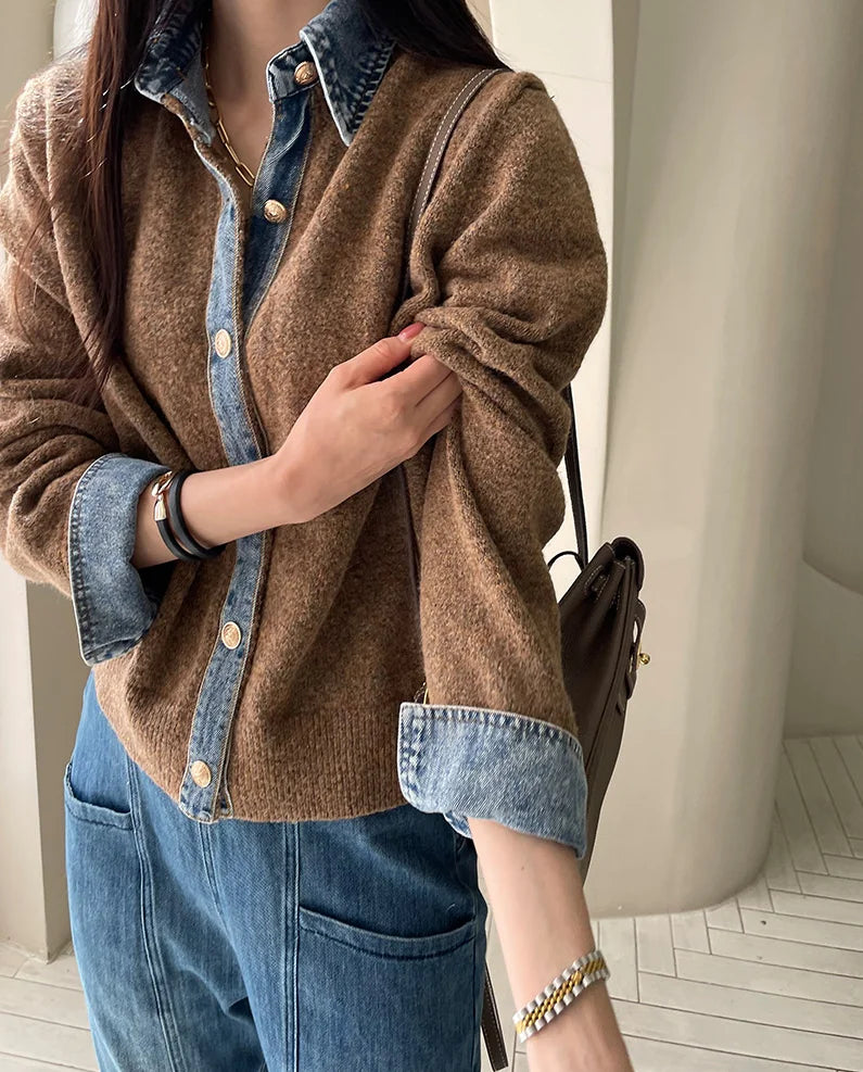 Denvara | Women’s Denim Trim Knit Cardigan